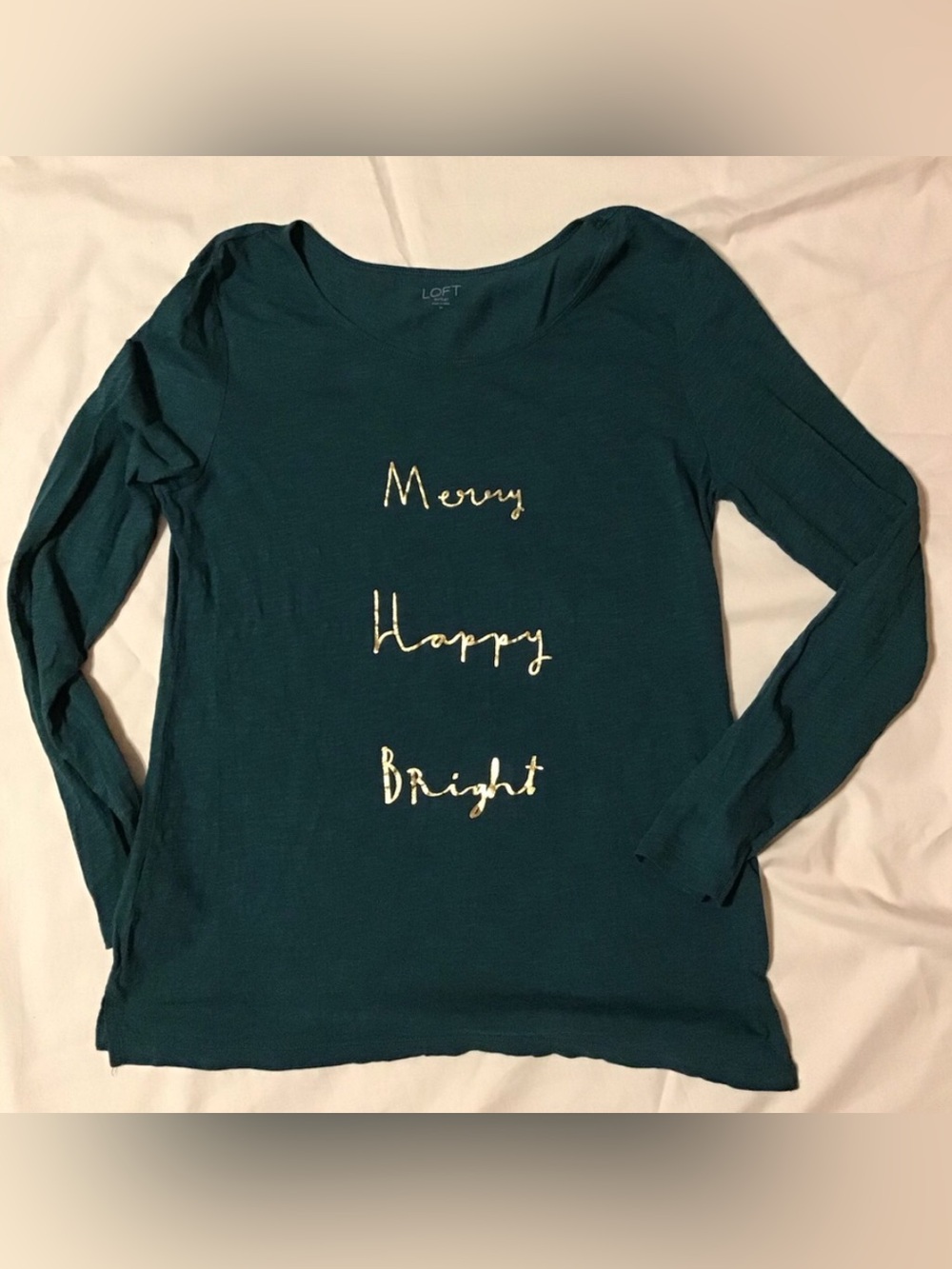 LOFT Outlet Forest Green Long Sleeve with Gold Script